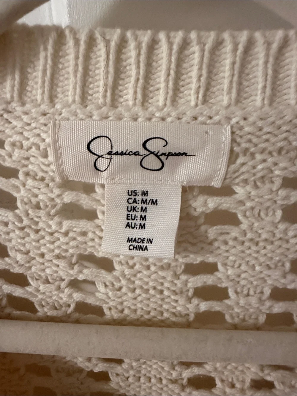 Jessica Simpson Cream Open Knit Tie-Front Cropped Cotton Blend Cardigan Medium